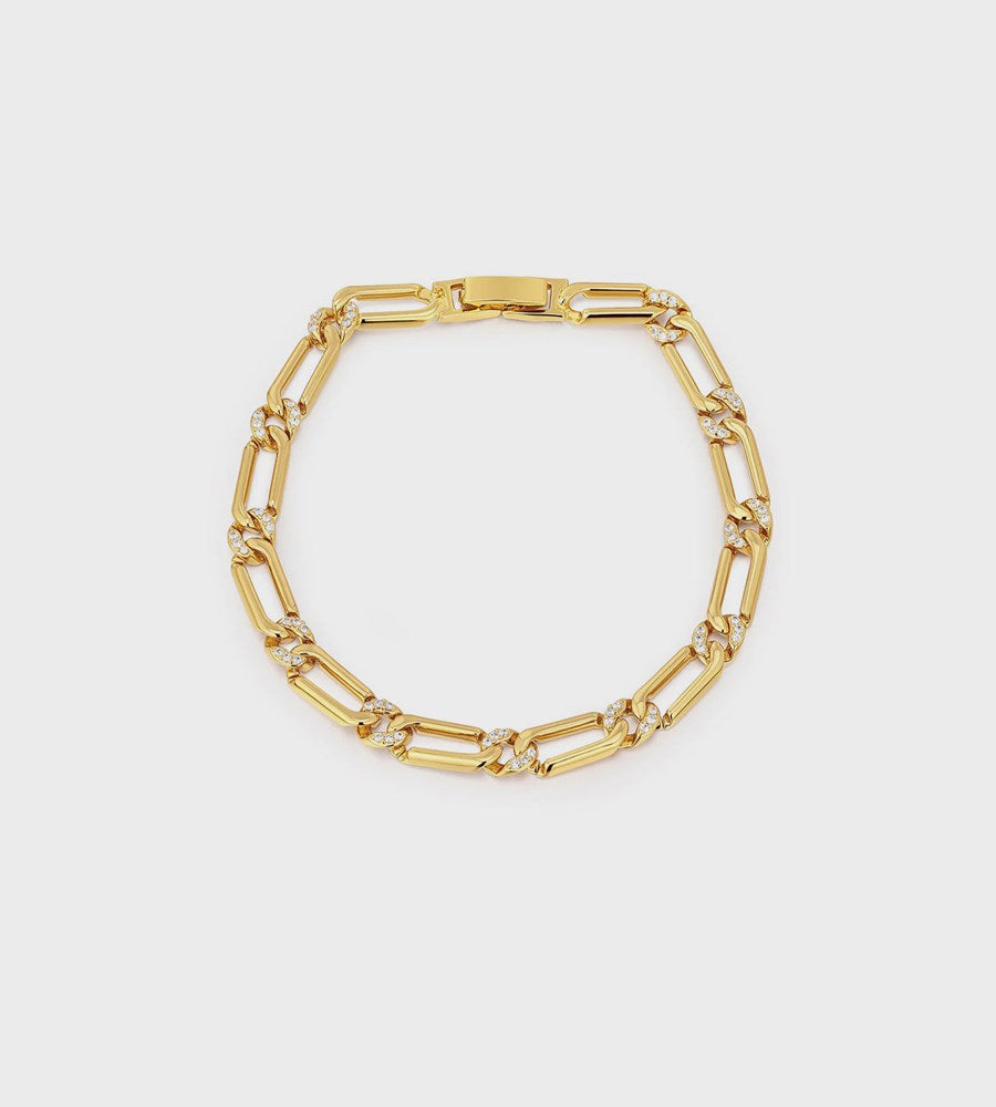 Luv AJ Two Tone Pave Link Bracelet Gold