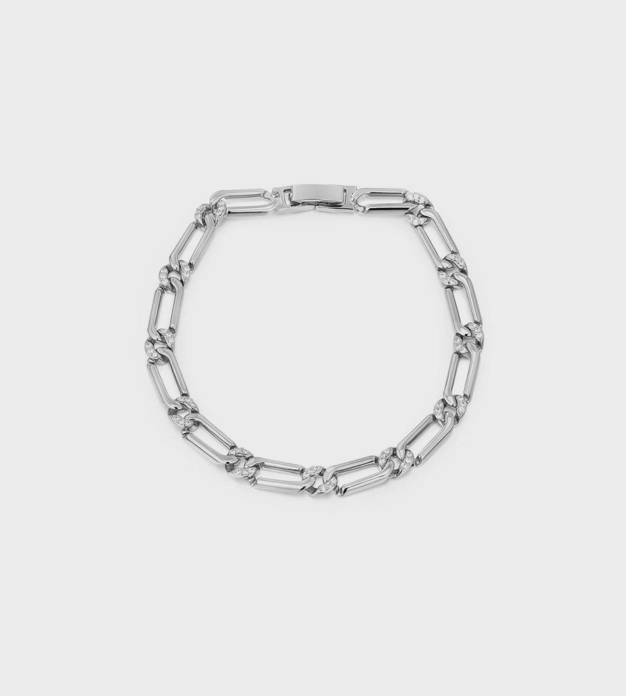 Luv AJ Two Tone Pave Link Bracelet Silver