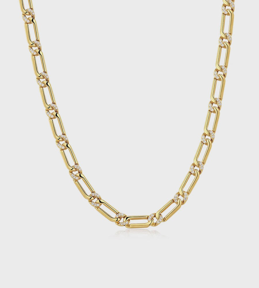 Luv AJ Two Tone Pave Link Necklace Gold