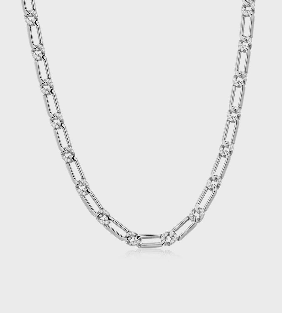 Luv AJ Two Tone Pave Link Necklace Silver