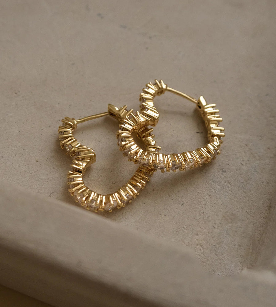 Luv AJ Diamond Heart Bijoux Hoops | Gold