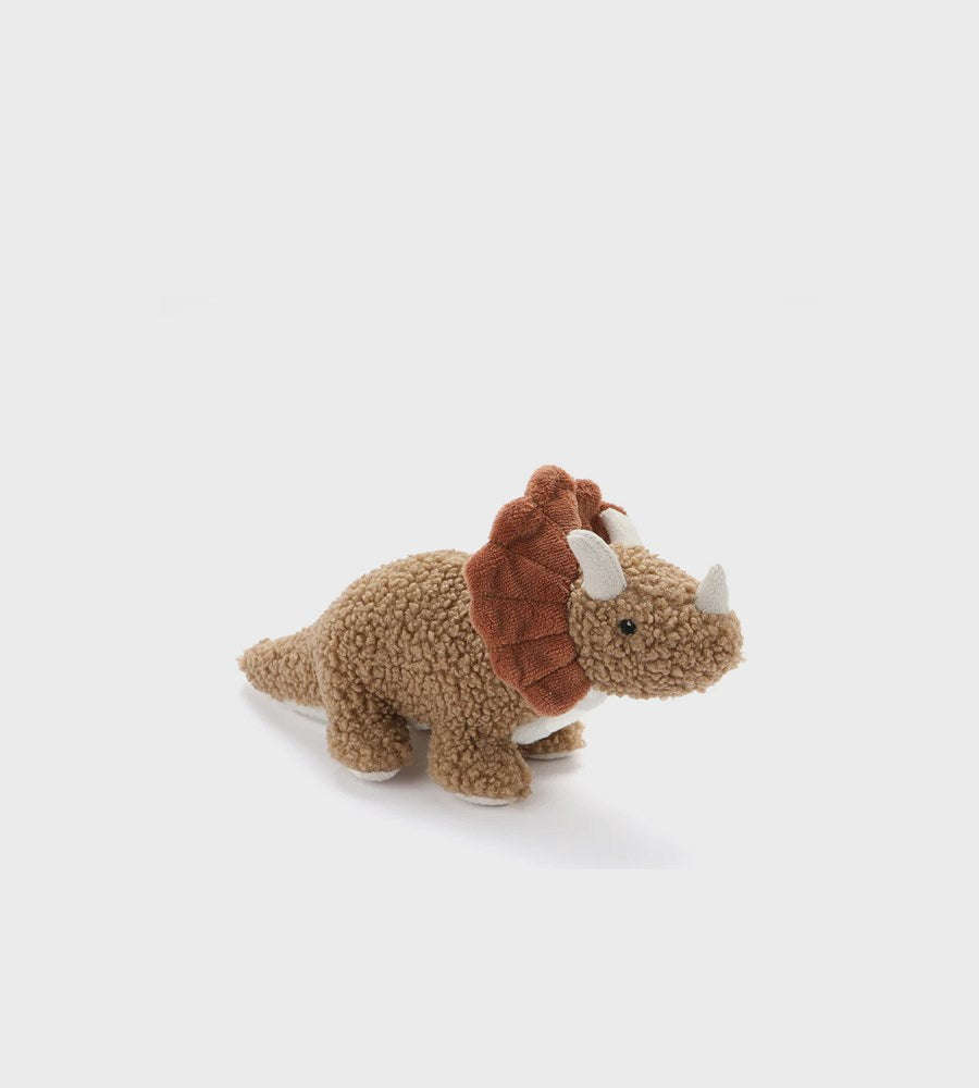 Plush triceratops toy on a white background