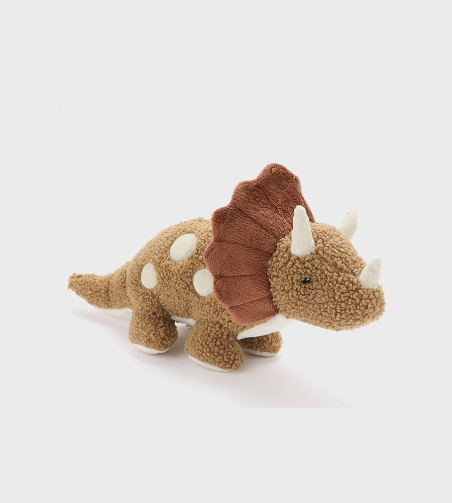 Plush toy triceratops on a white background
