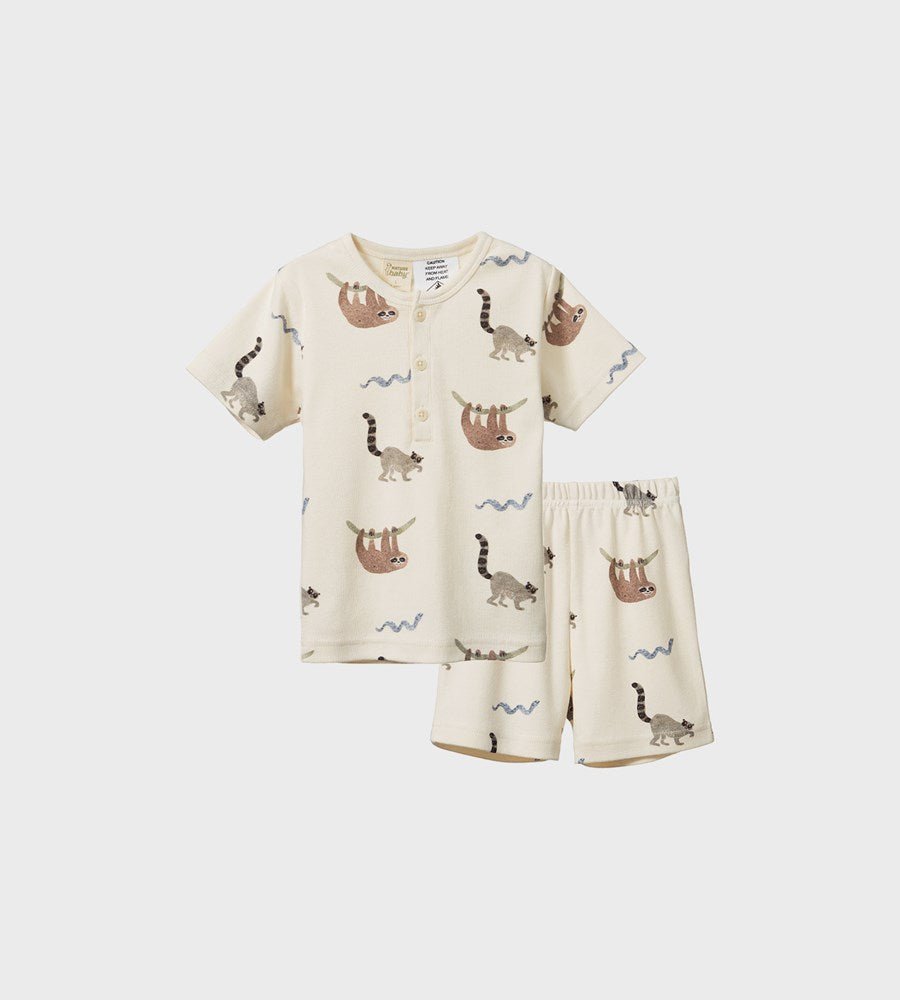 Nature Baby | 2pc Short Sleeve Cotton Pyjamas | Sloth Snuggle Print