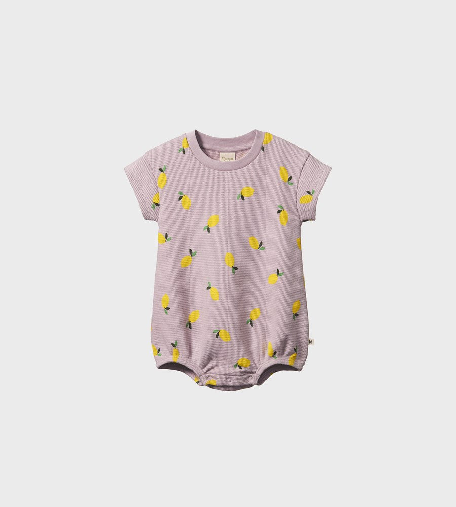 Nature Baby I Juno Romper Waffle I Lilac Lemon Print