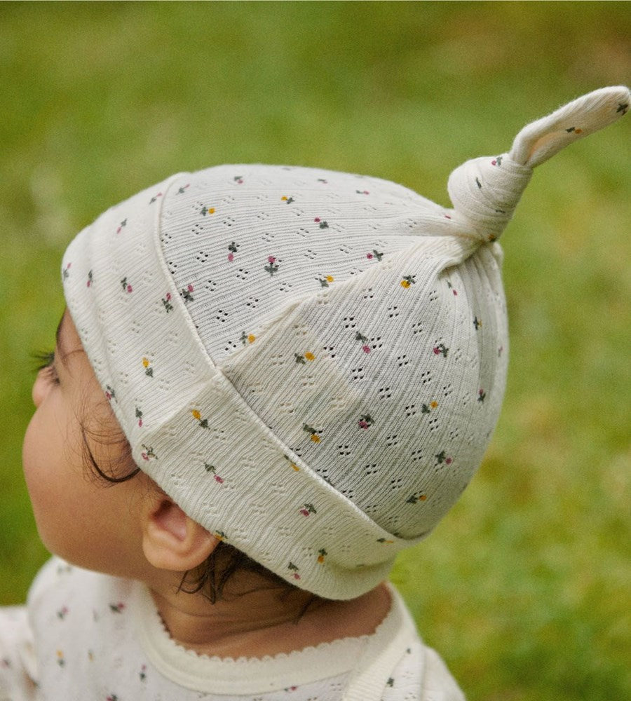 Nature Baby | Knotted Beanie Pointelle | Aster Floral Print