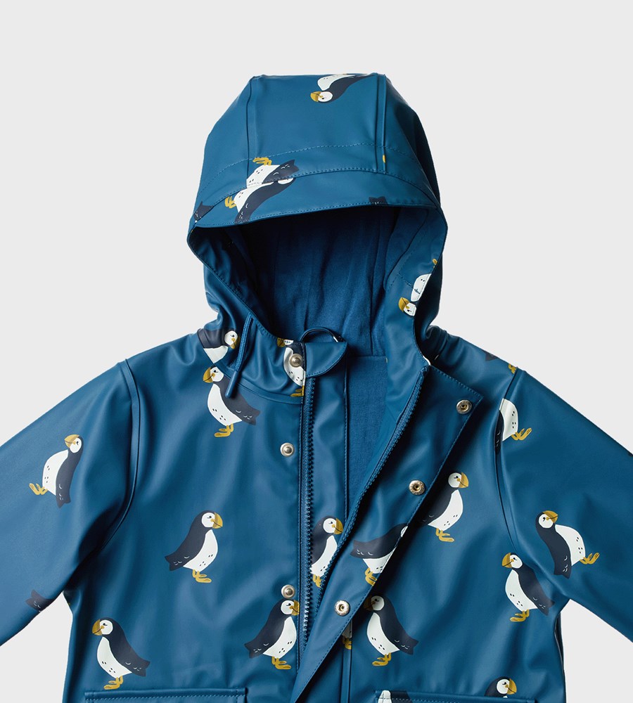 Nature Baby I Raincoat I Puffin Teal Print