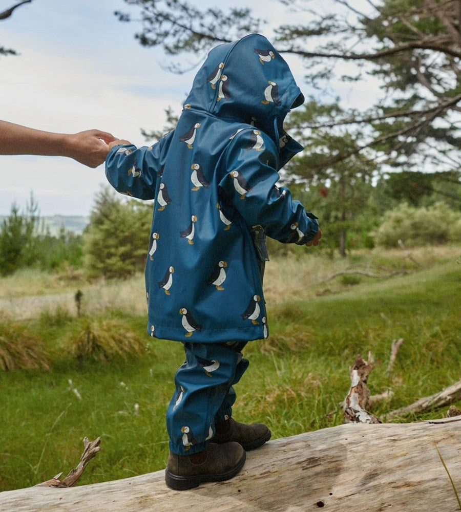 Nature Baby I Raincoat I Puffin Teal Print