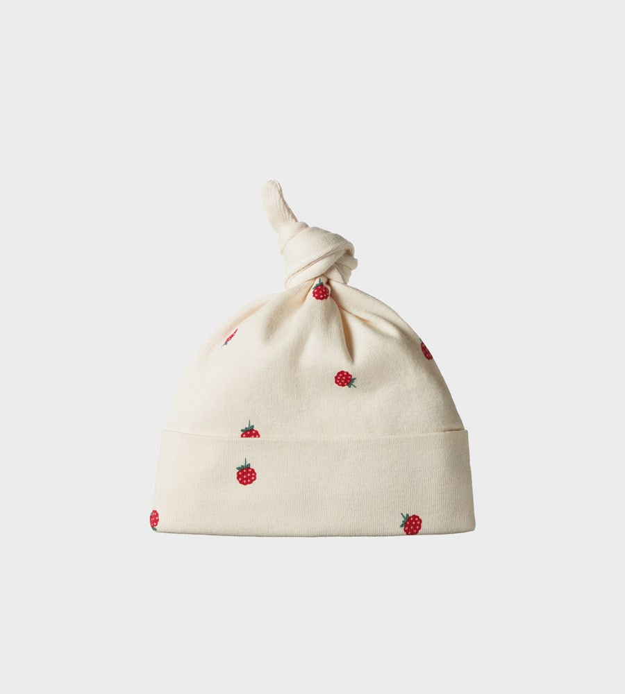 Nature Baby I Cotton Knotted Beanie I Raspberry Print