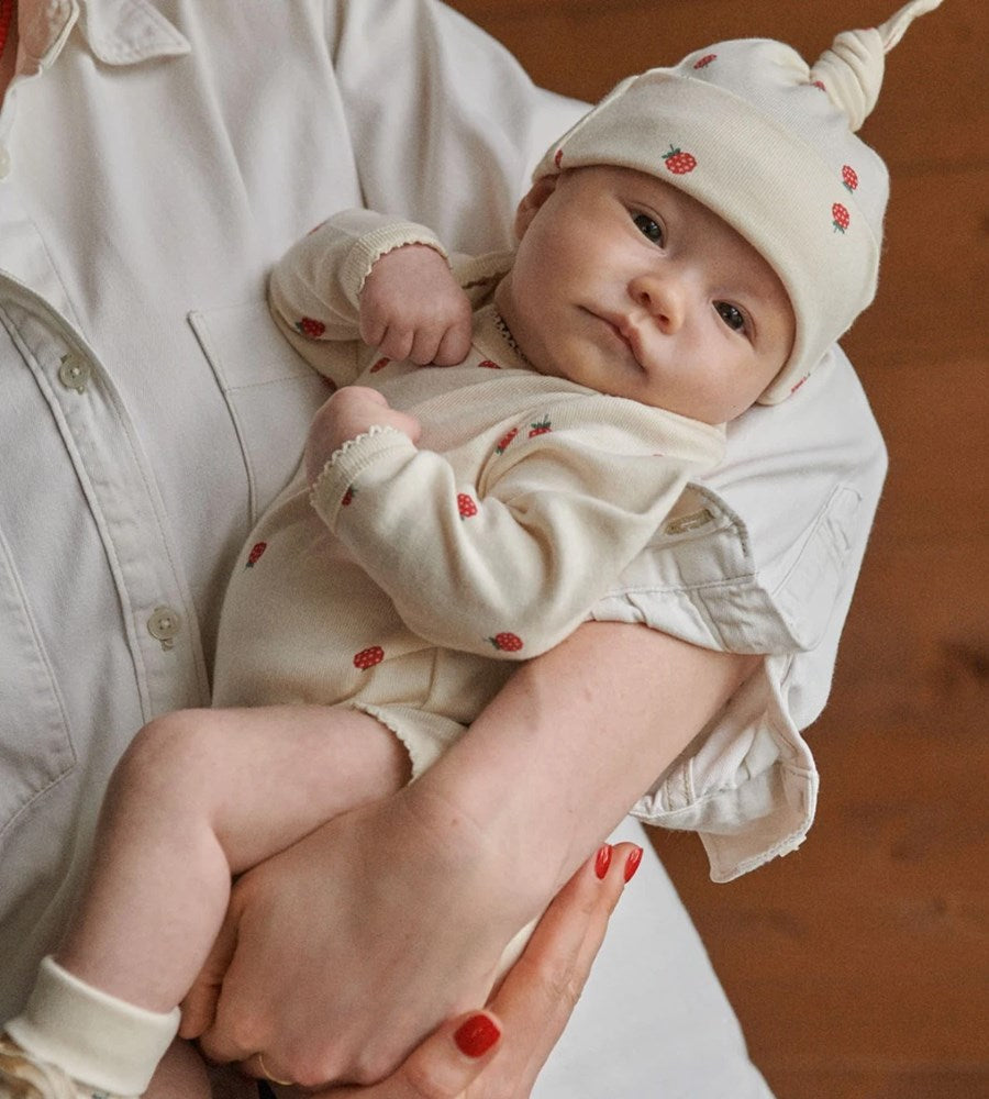 Nature Baby I Cotton Knotted Beanie I Raspberry Print