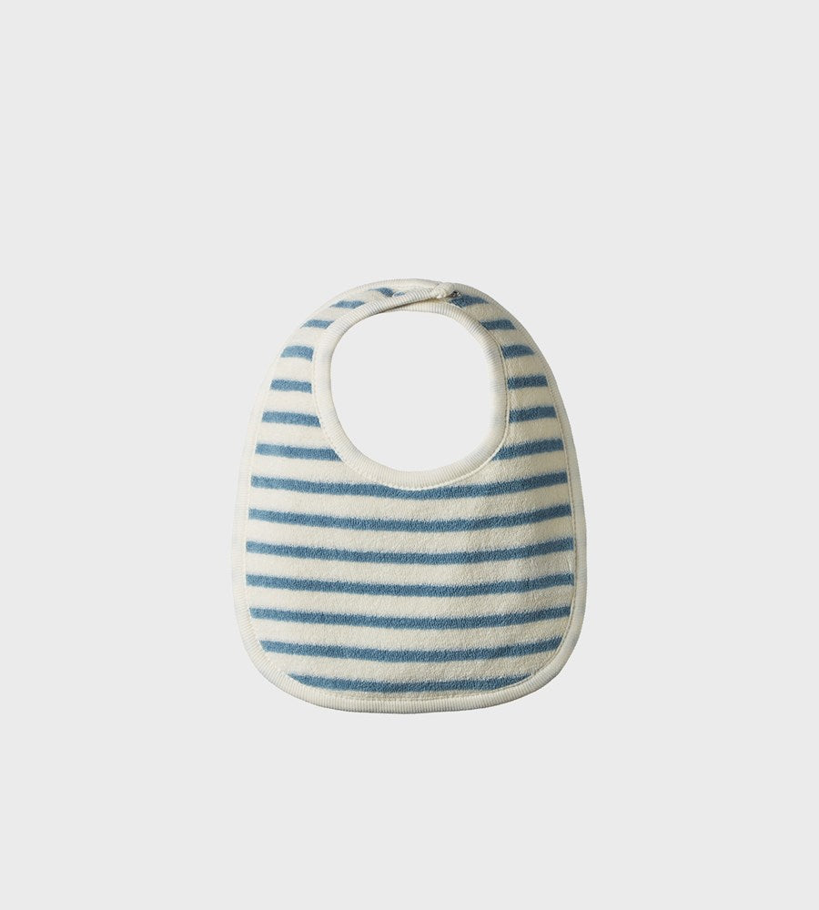Striped baby bib on a light gray background