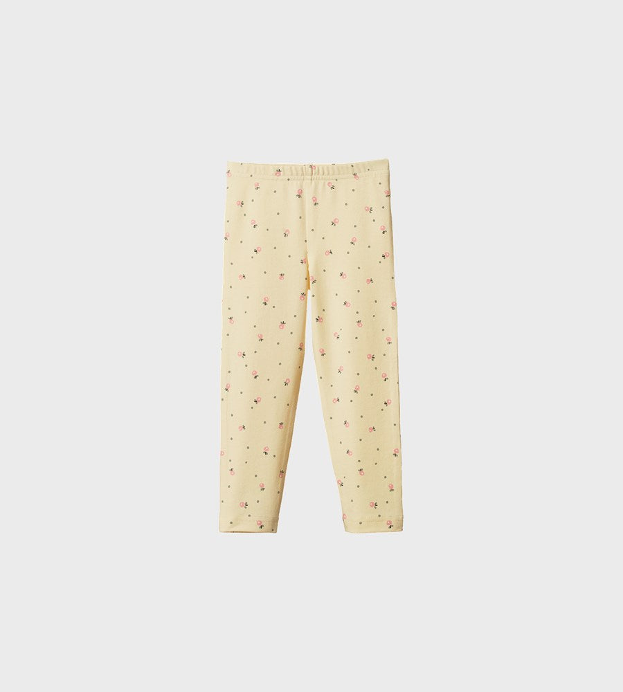 Yellow pants with small patterns on a light gray background