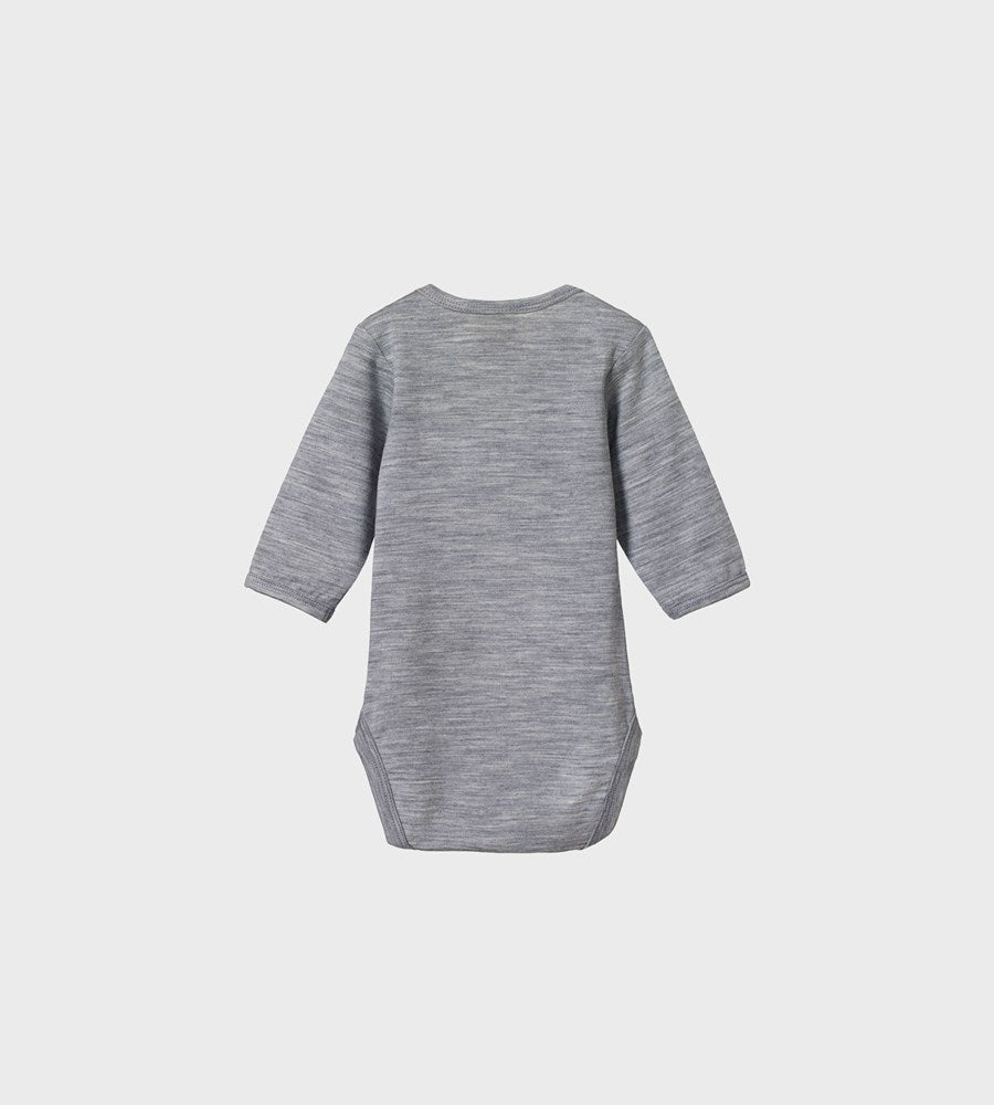 Gray baby bodysuit on a white background