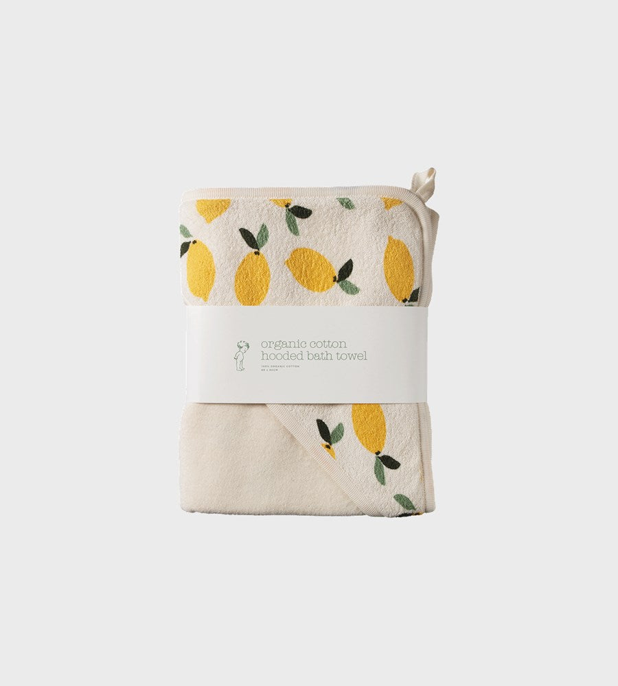 Nature Baby | Organic Cotton Hooded Towel I Lemon Print Terry