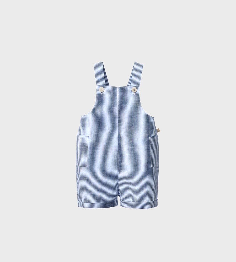 Nature Baby | Tucker Shortie Overalls Linen | Blue Stripe