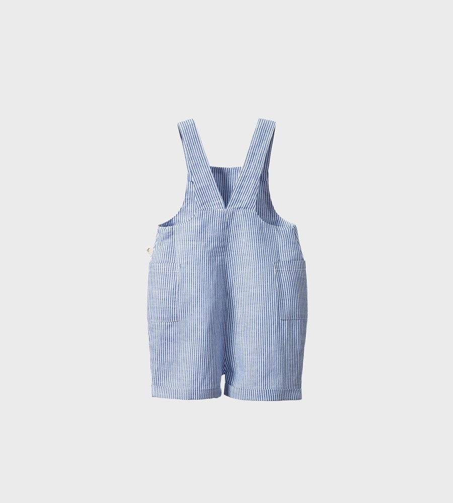 Nature Baby | Tucker Shortie Overalls Linen | Blue Stripe
