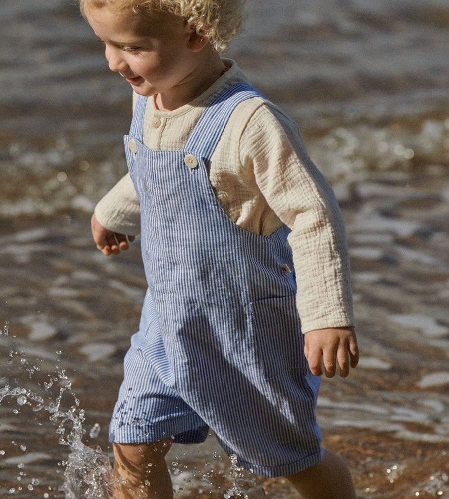 Nature Baby | Tucker Shortie Overalls Linen | Blue Stripe