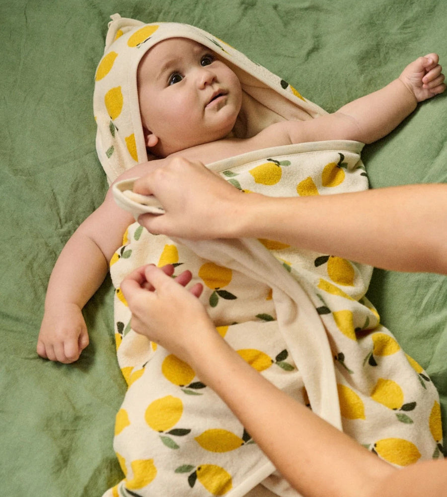 Nature Baby | Organic Cotton Hooded Towel I Lemon Print Terry
