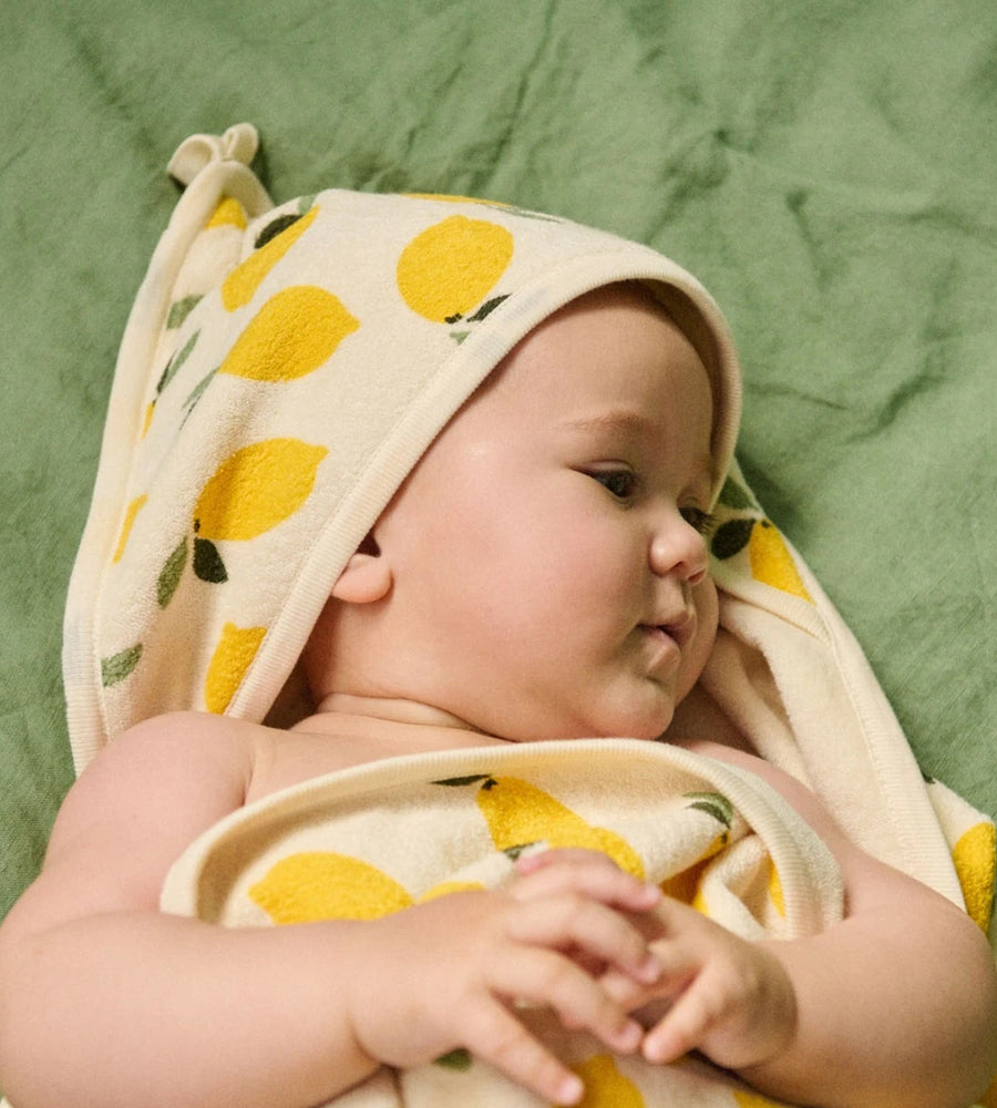 Nature Baby | Organic Cotton Hooded Towel I Lemon Print Terry