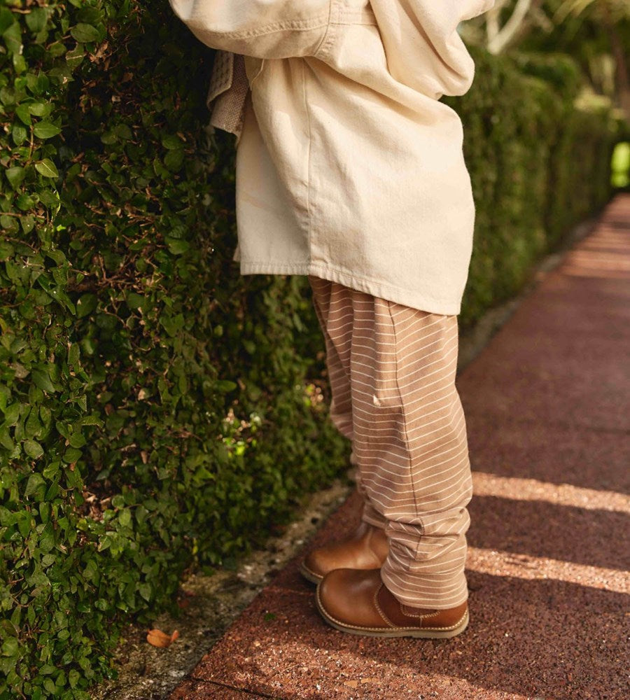 Jamie Kay | Organic Cotton Shaun Pant | Daily Stripe Pale Terracotta/Buff