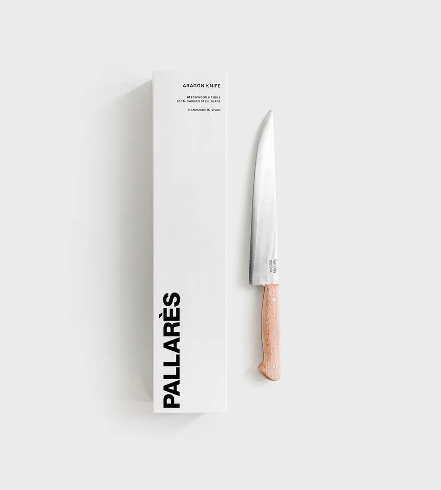 Pallares | Aragon Knife | Beech Handle | 20cm Carbon Steel Blade