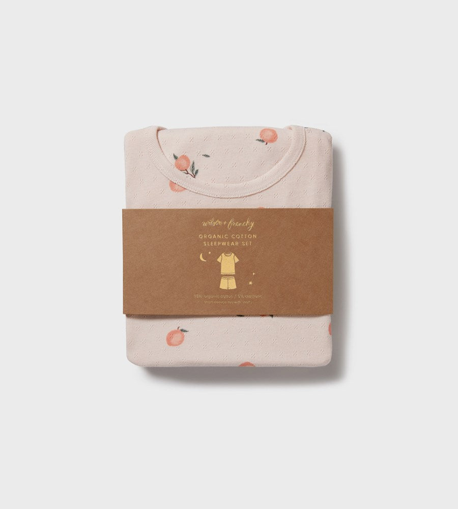 Wilson & Frenchy | Organic Pointelle Short Sleeved Pyjamas | Peaches