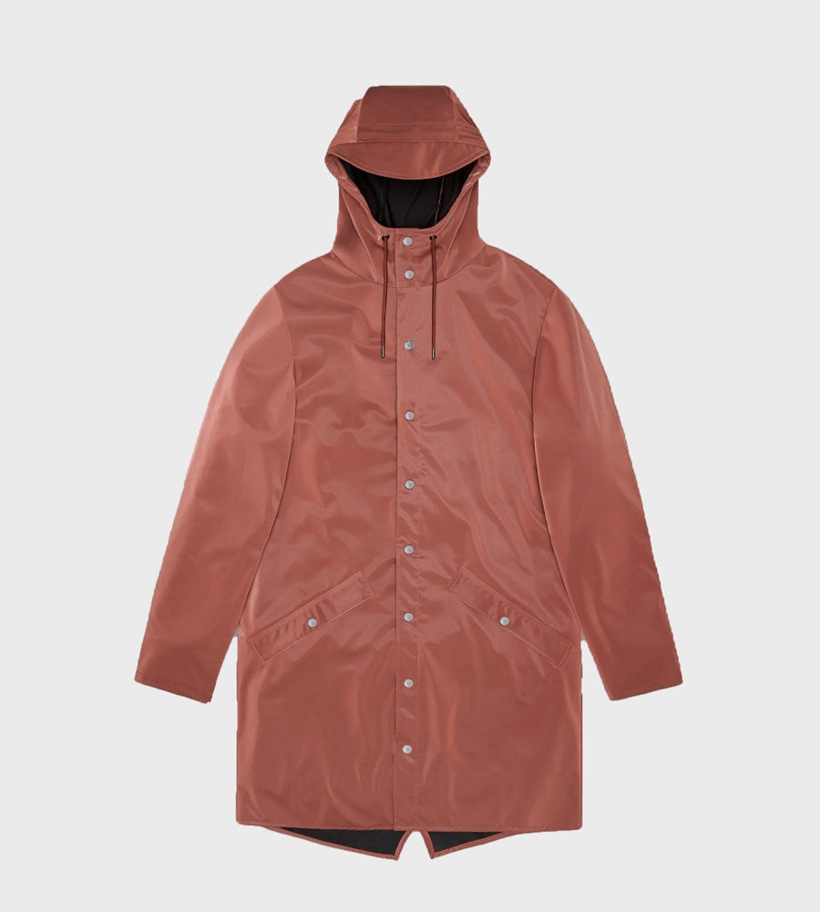 Brown raincoat with a hood on a light gray background