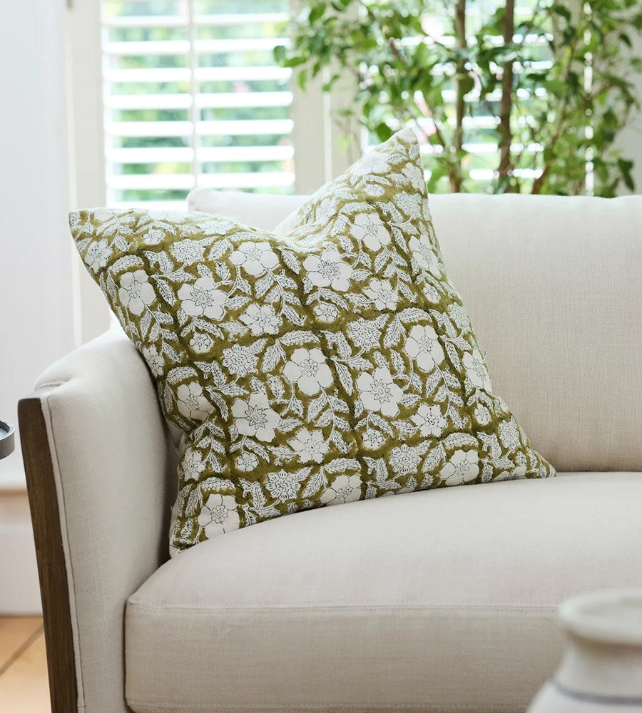 Salta Floral Chartreuse Cushion | Feather Filled