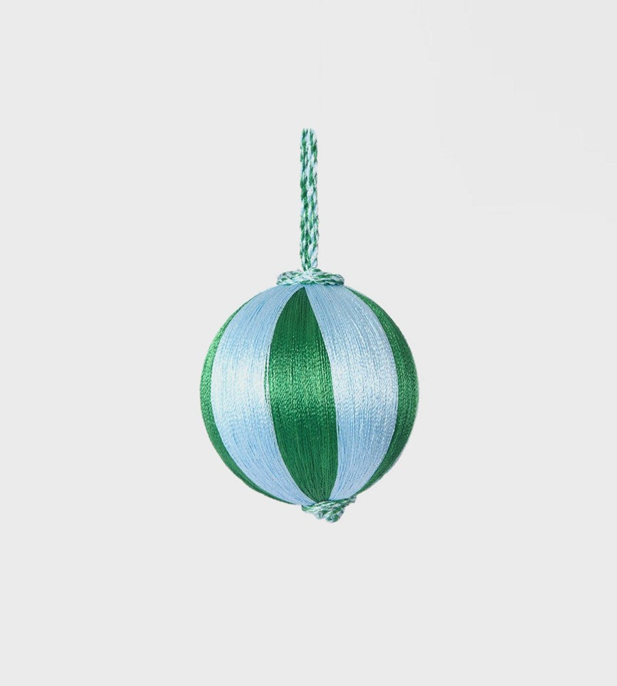 Silk Stripe Bauble Small Blue & Green