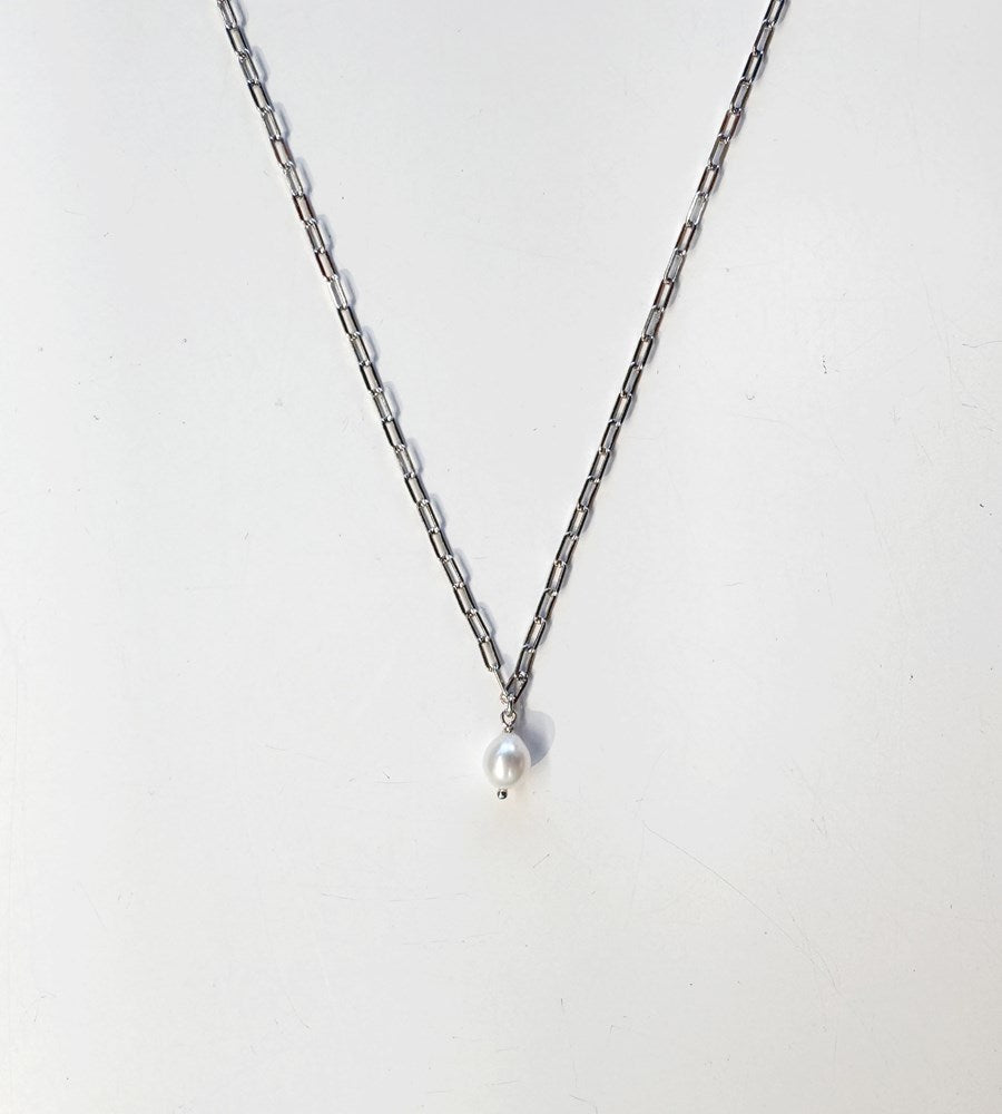 Sophie I Pearl Drop Mini Link Necklace I Silver