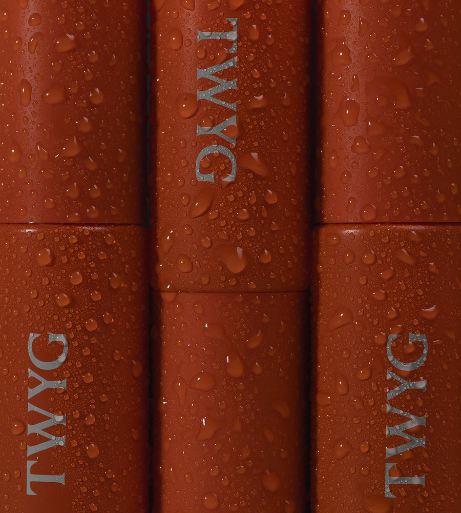 TWYG branding, showing water droplets on the surface.