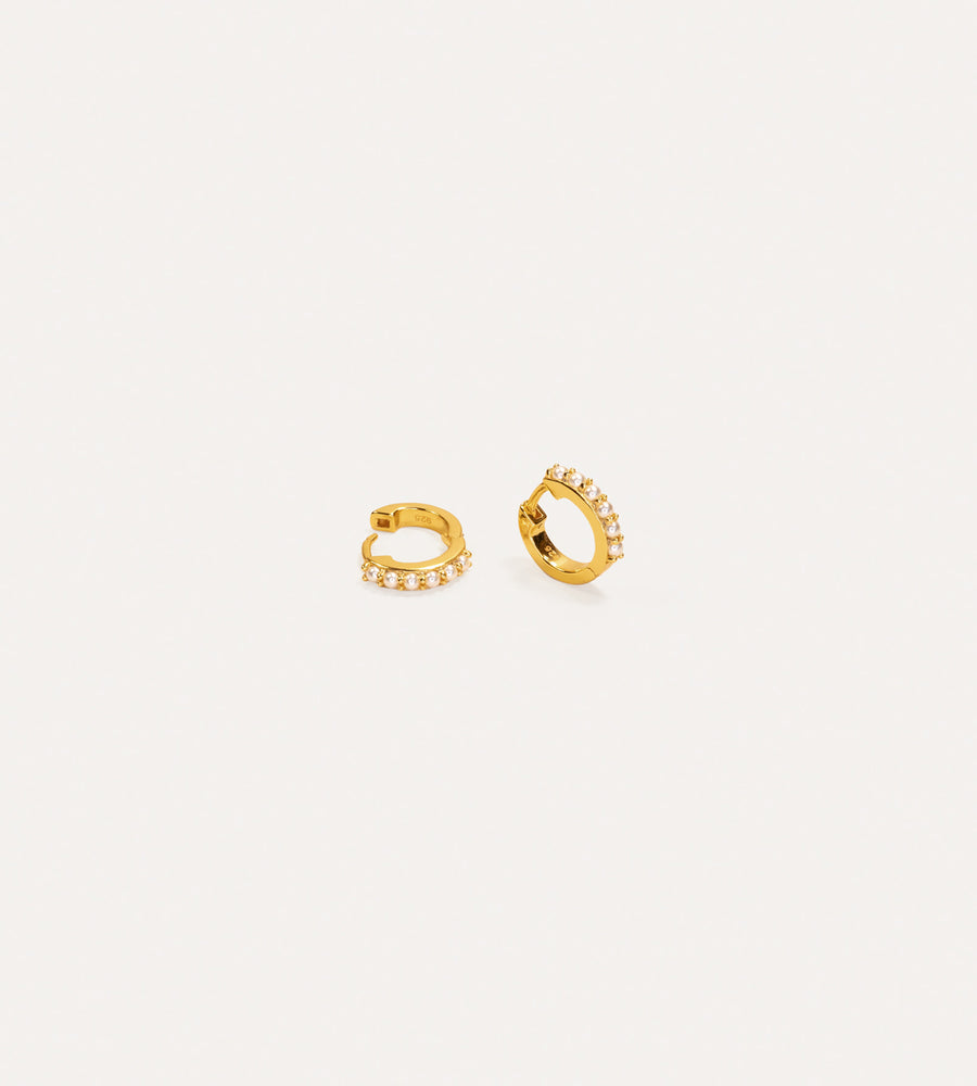 La Dailie | The Ada Pearl and Crystal Mini Hoops | Gold