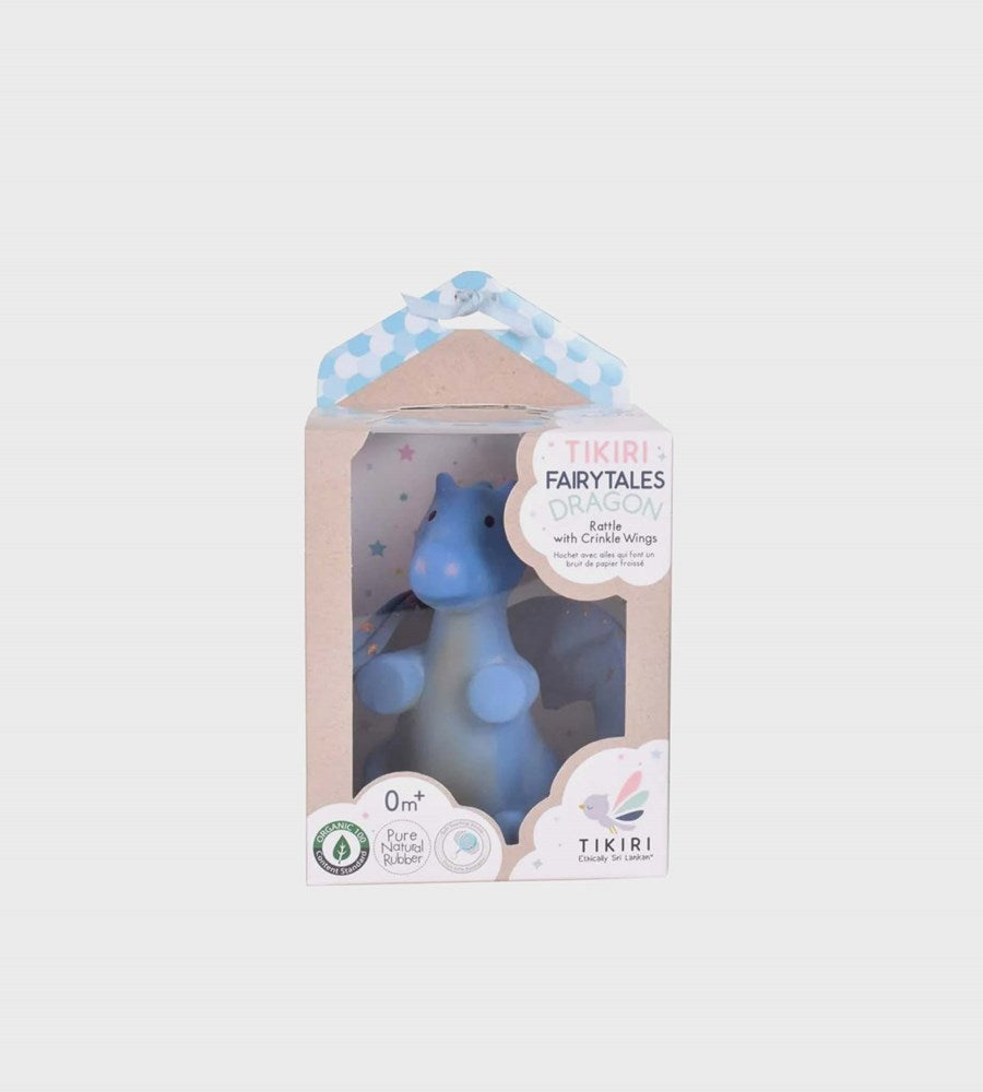 Blue hippo toy in a Tikiri Fairytales packaging on a white background
