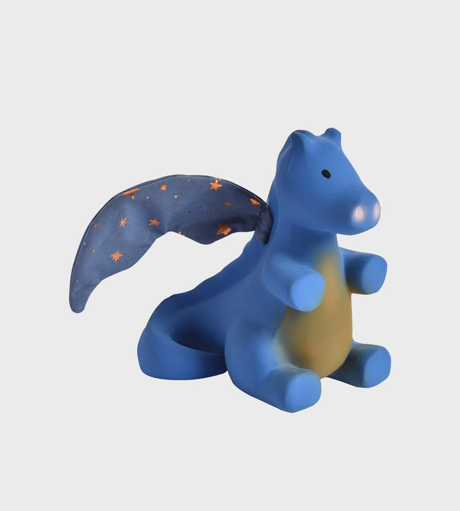 Blue dragon-like creature with a yellow belly on a light gray background