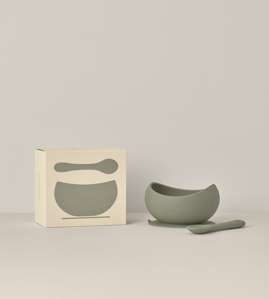 Tiny Table Co. | Suction Bowl and Spoon Set | Olive