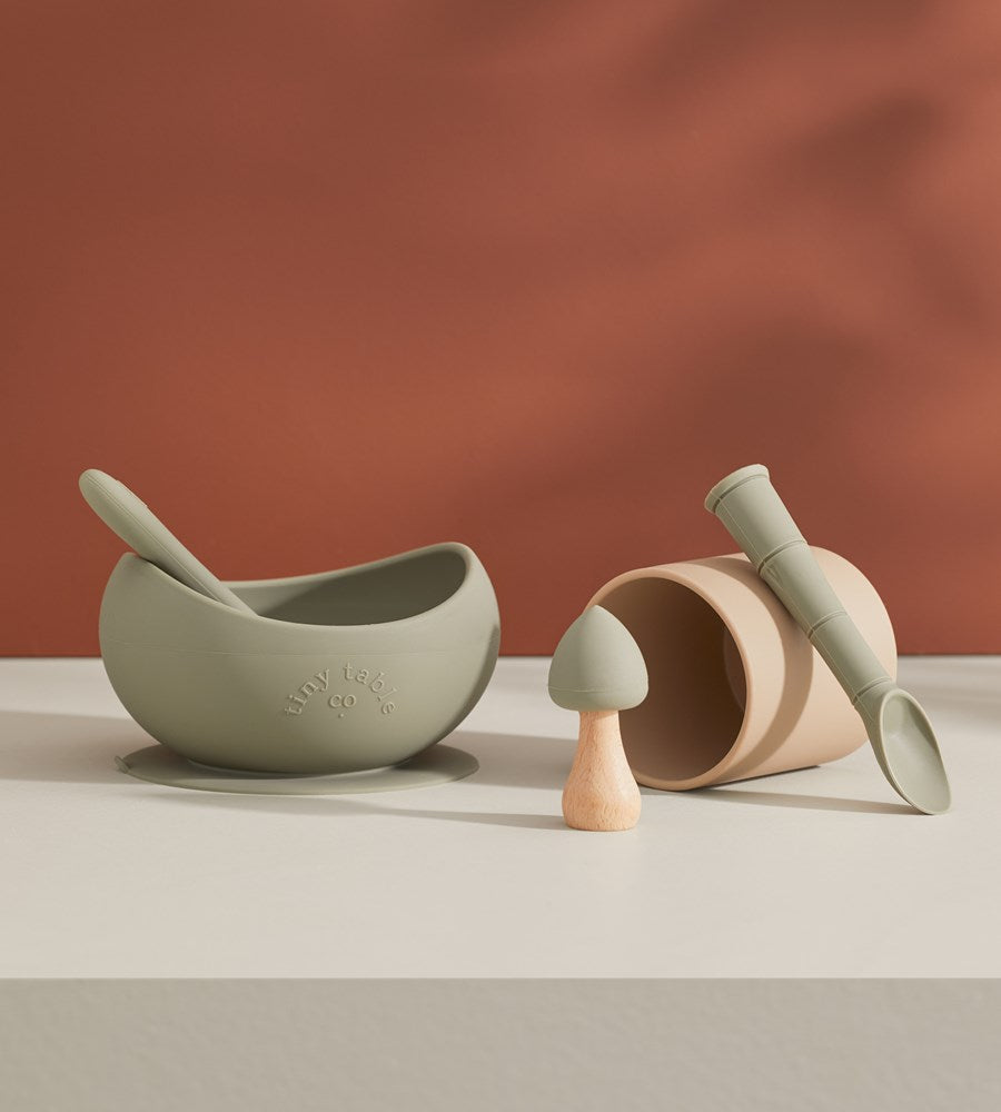 Tiny Table Co. | Suction Bowl and Spoon Set | Olive