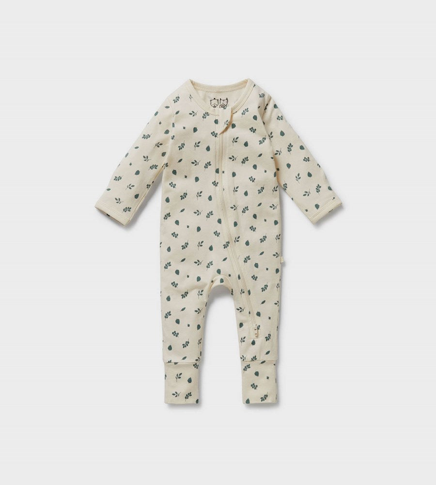 Wilson & Frenchy | Organic Cotton Zipsuit with Feet | Twilight Leaf