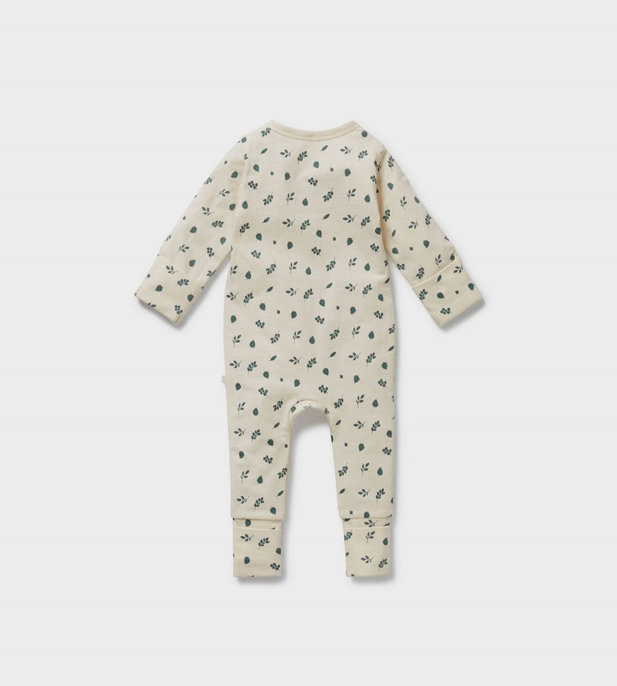 Wilson & Frenchy | Organic Cotton Zipsuit with Feet | Twilight Leaf