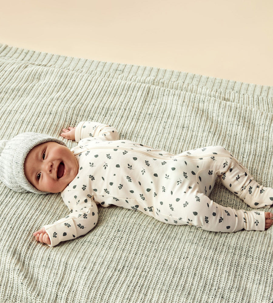 Wilson & Frenchy | Organic Cotton Zipsuit with Feet | Twilight Leaf