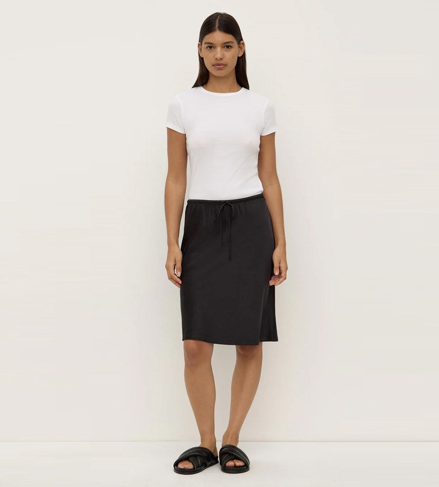 Assembly Label | Pippa Silk Knee Length Skirt | Black