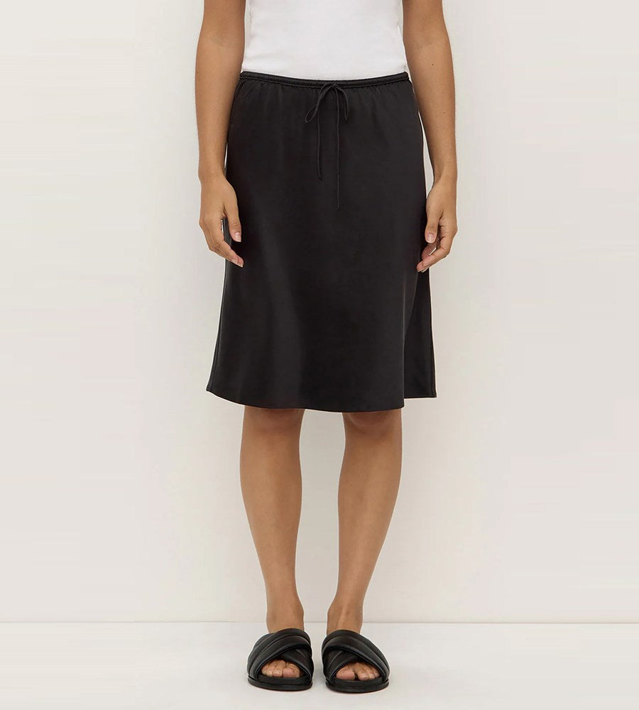 Assembly Label | Pippa Silk Knee Length Skirt | Black