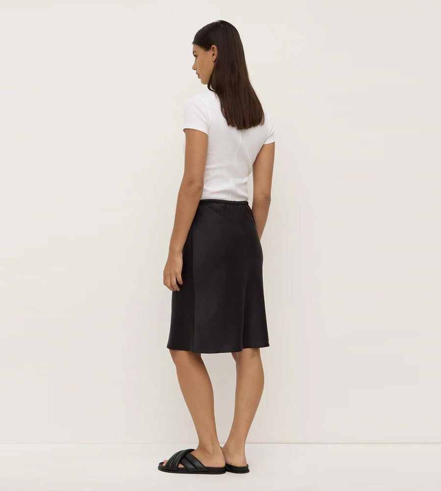 Assembly Label | Pippa Silk Knee Length Skirt | Black