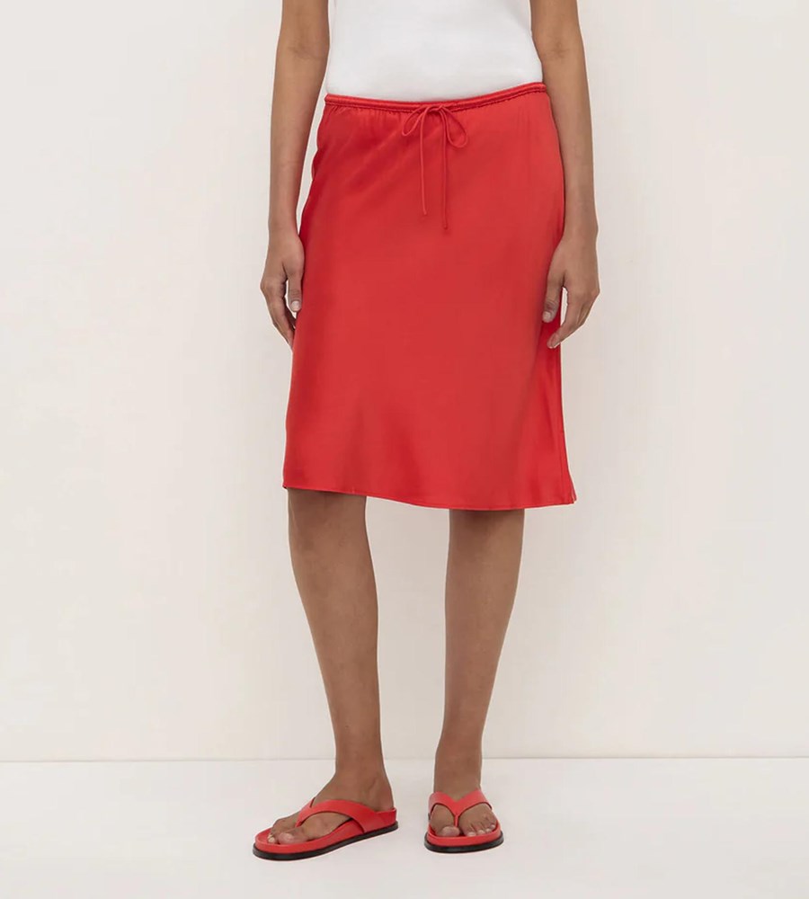 Assembly Label | Pippa Silk Knee Length Skirt | Chilli