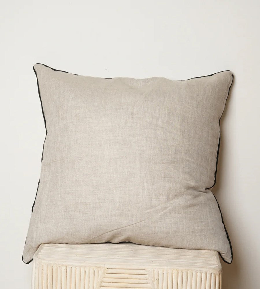 Home Lab I 100% French Flax Linen Feather filled cushion w. piping I Natural Oat/Black