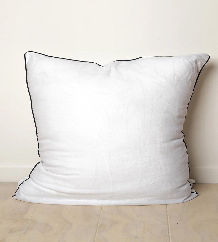 Home Lab I 100% French Flax Linen Piped Euro Pillowcase I White/Navy