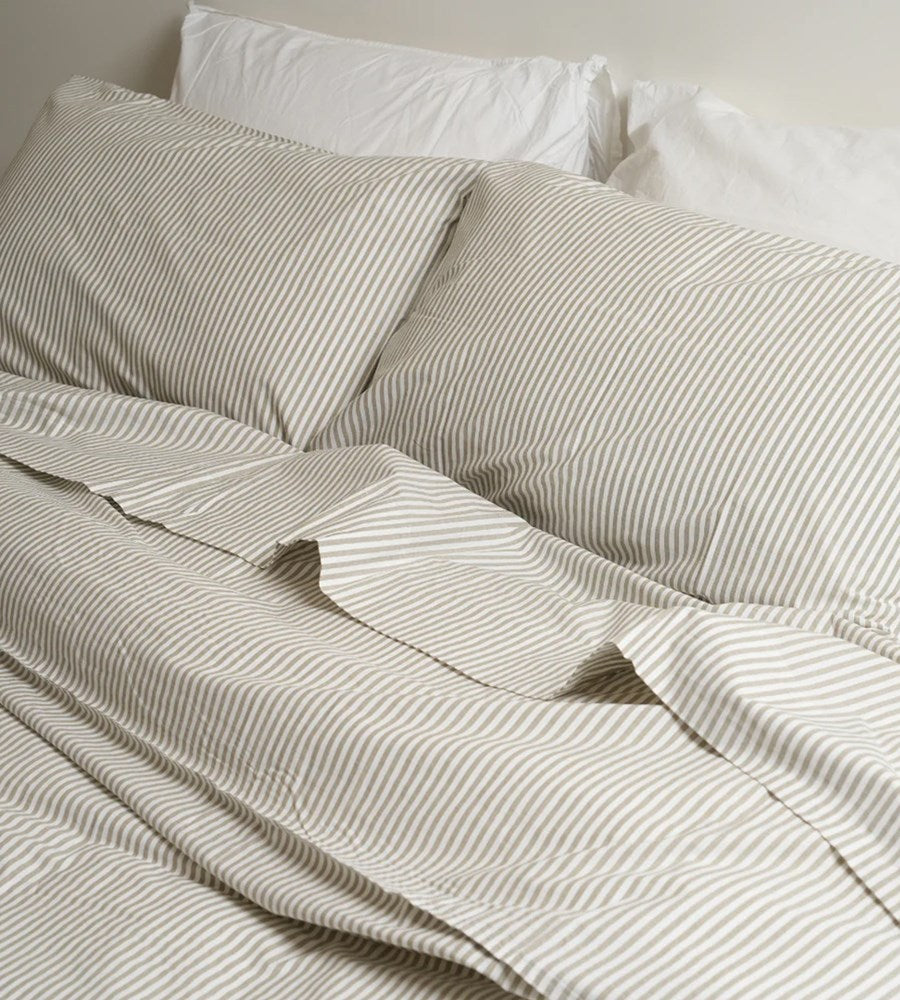 100% Stonewashed Cotton Duvet Set I Olive Stripe