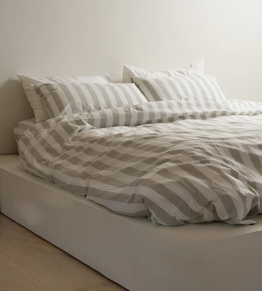 Home Lab I 100% Stonewashed Cotton Duvet Set I Sage Stripe