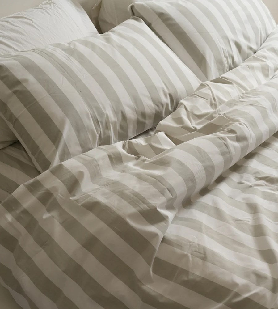 Home Lab I 100% Stonewashed Cotton Duvet Set I Sage Stripe