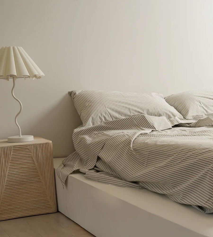 100% Stonewashed Cotton Sheet Set I Olive Stripe
