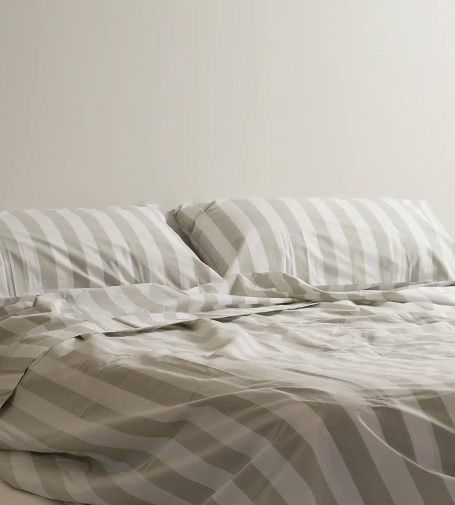 100% Stonewashed Cotton Sheet Set I Sage Stripe